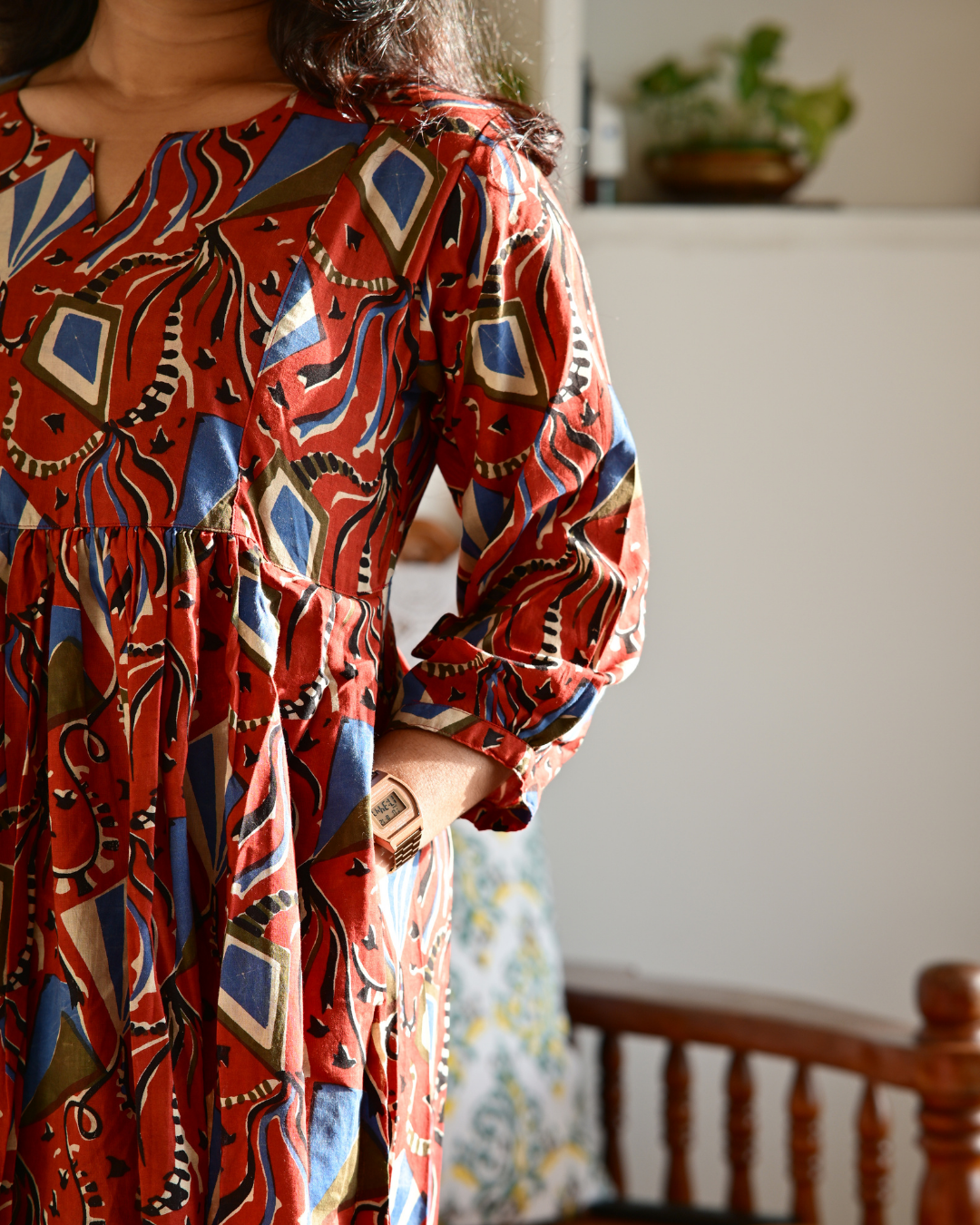Hand Block Print Gathered Dress