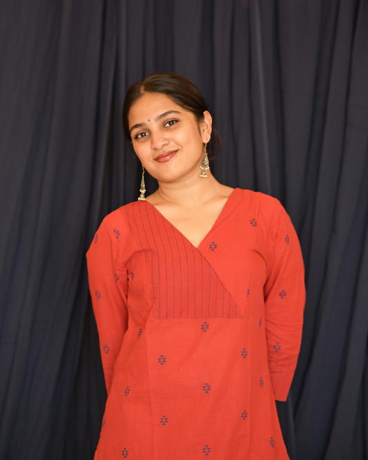 "ROZ" Red South Cotton Kurti with Straight Pant