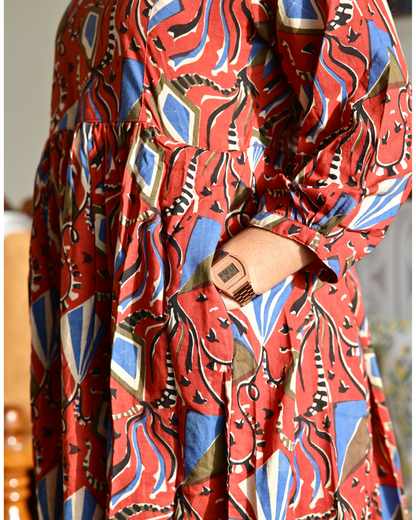 Hand Block Print Gathered Dress