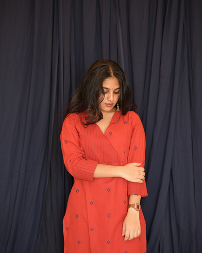 "ROZ" Red South Cotton Kurti with Straight Pant