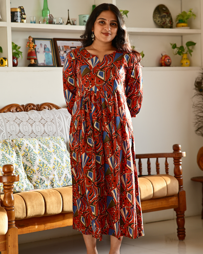 Hand Block Print Gathered Dress