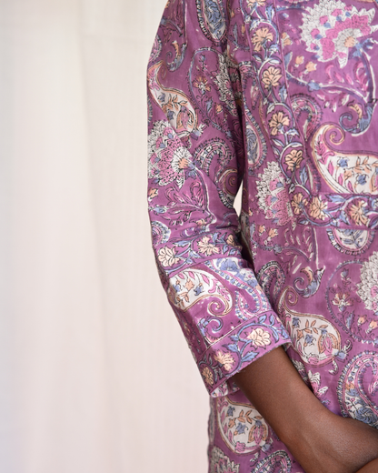 "NAIRA" Purple Floral Sanganeri  printed Cotton Kurti with Pant