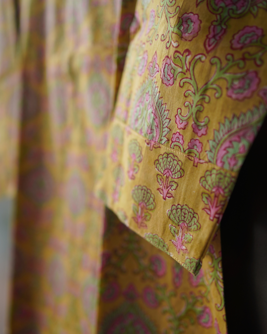 Corn Yellow floral Hand Block Printed Kurti and pant set