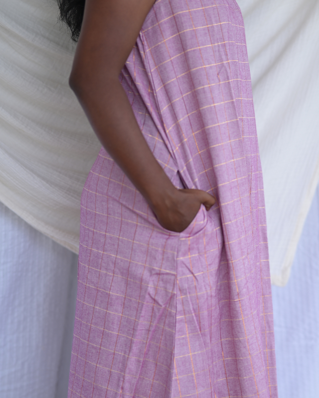 "IRA"LAVENDER SOUTH COTTON  A-LINE DRESS
