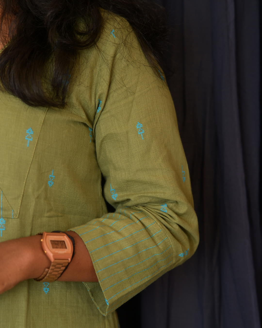 "ROZ" Olive Green South Cotton Kurti and pant set