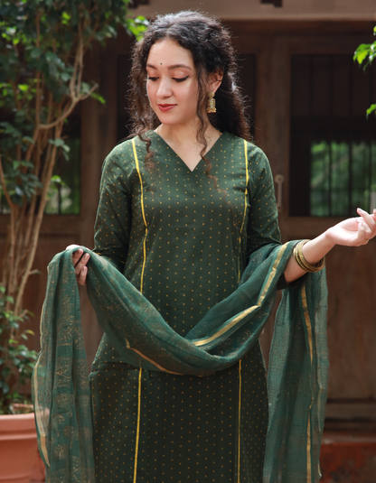 GREEN AND YELLOW KURTI SET WITH DUPARTTA