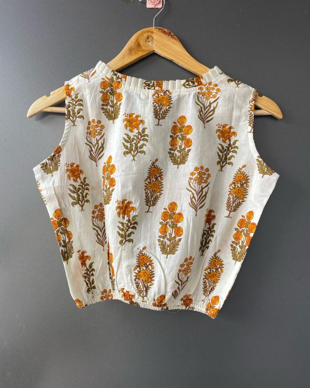 Of White Block Printed  crop top/ Blouse