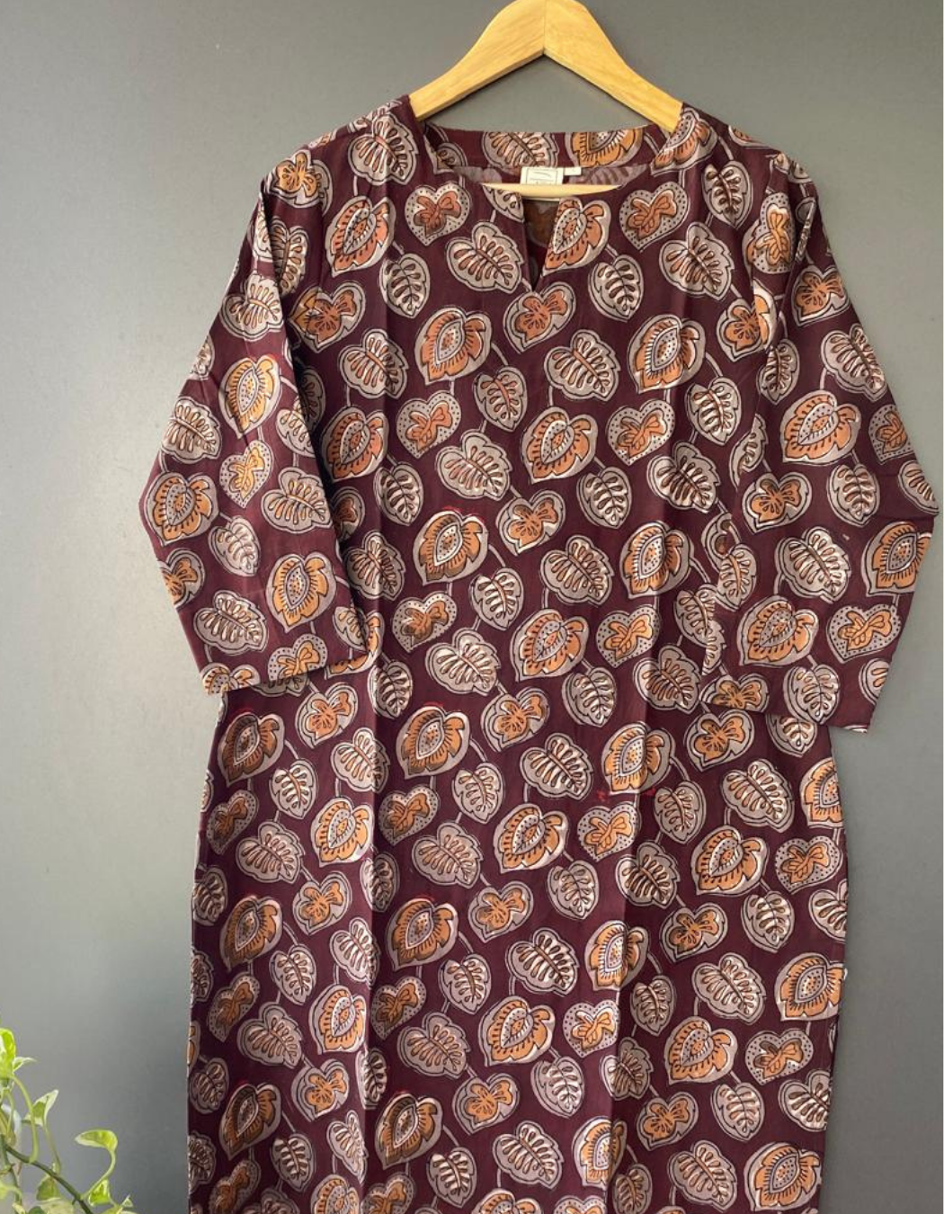 Brown Coffee Jahota Printed Slit Neck Kurti