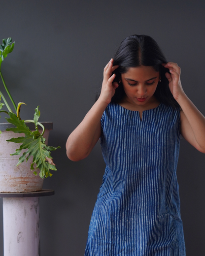 INDIGO STRIPES A-LINE DRESS