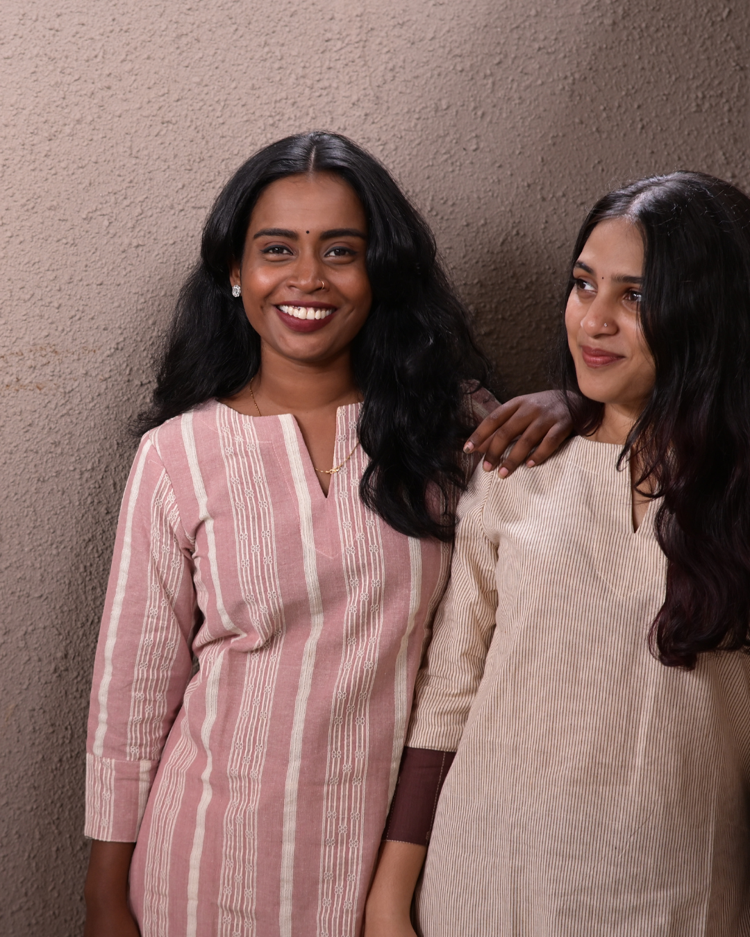 LEHRAA - Cream Striped South Cotton Slit Neck Kurti