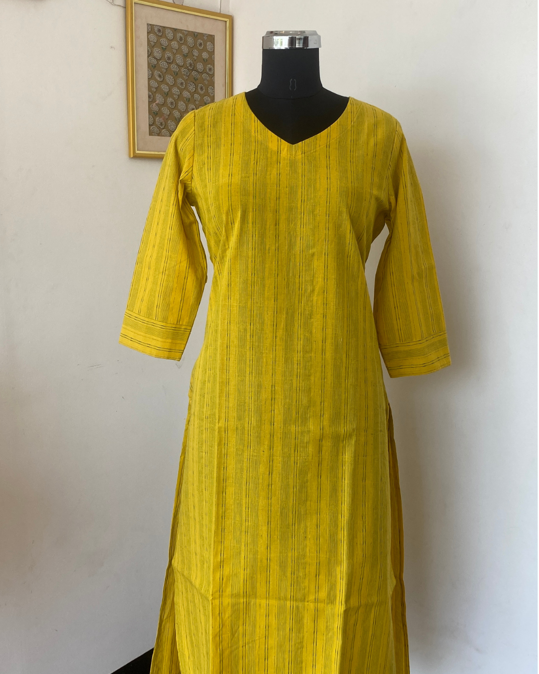 ROOH - YELLOW SOUTH COTTON  CURVD -V NECK KURTI