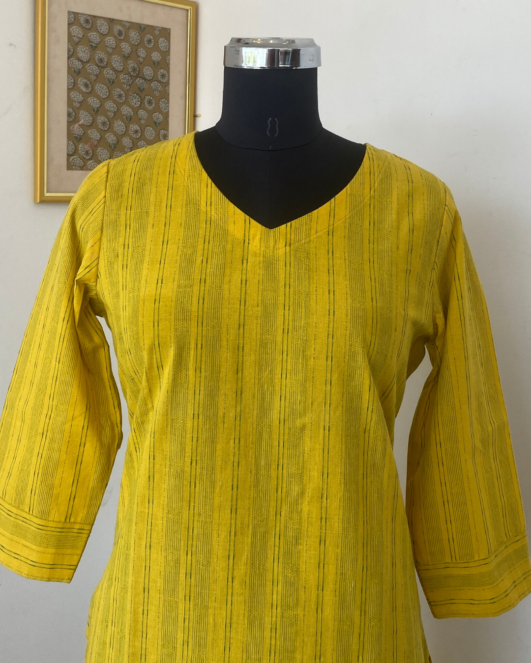 ROOH - YELLOW SOUTH COTTON  CURVD -V NECK KURTI