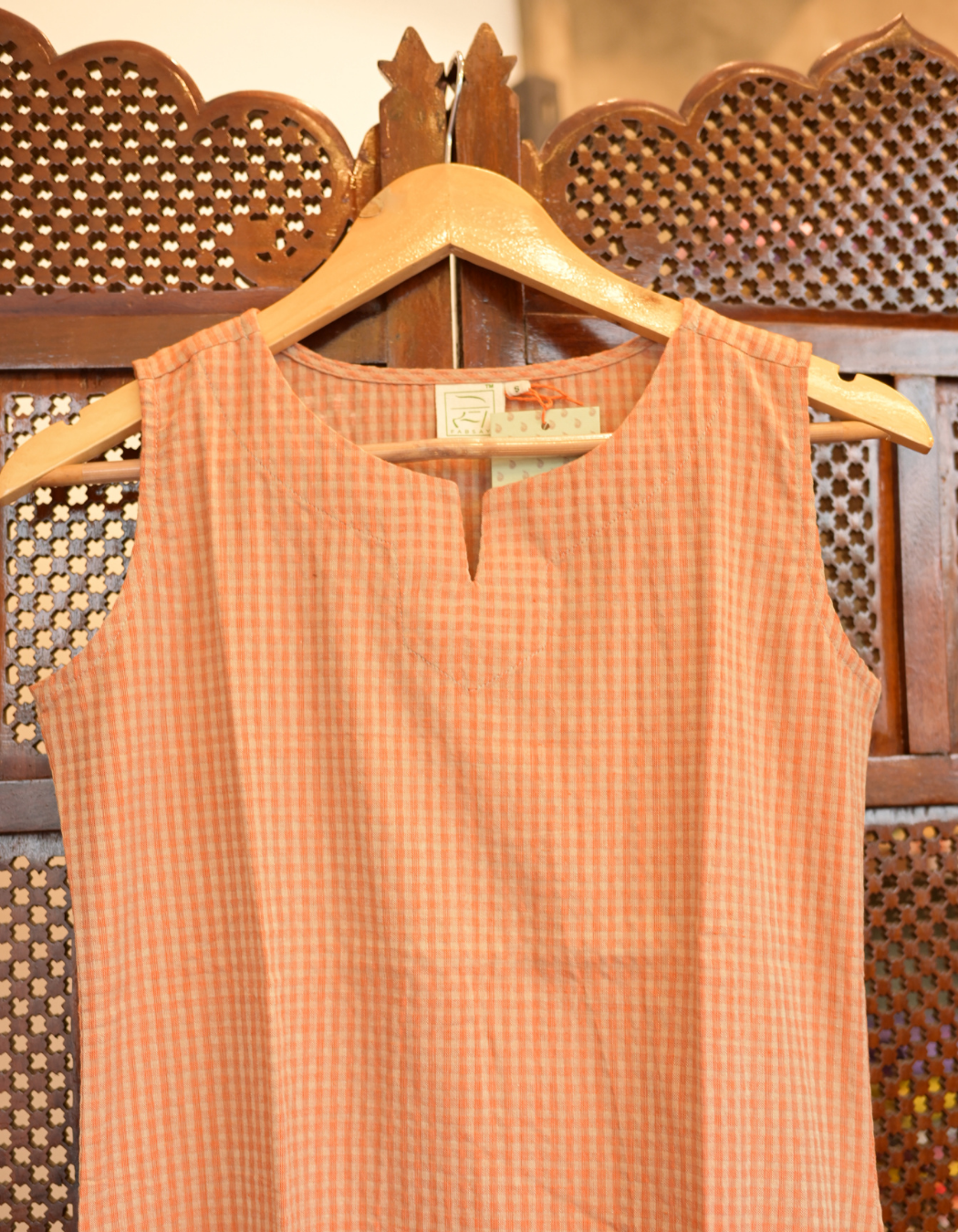 ORANGE CHECKED  HANDLOOM  "A-LINE DRESS"