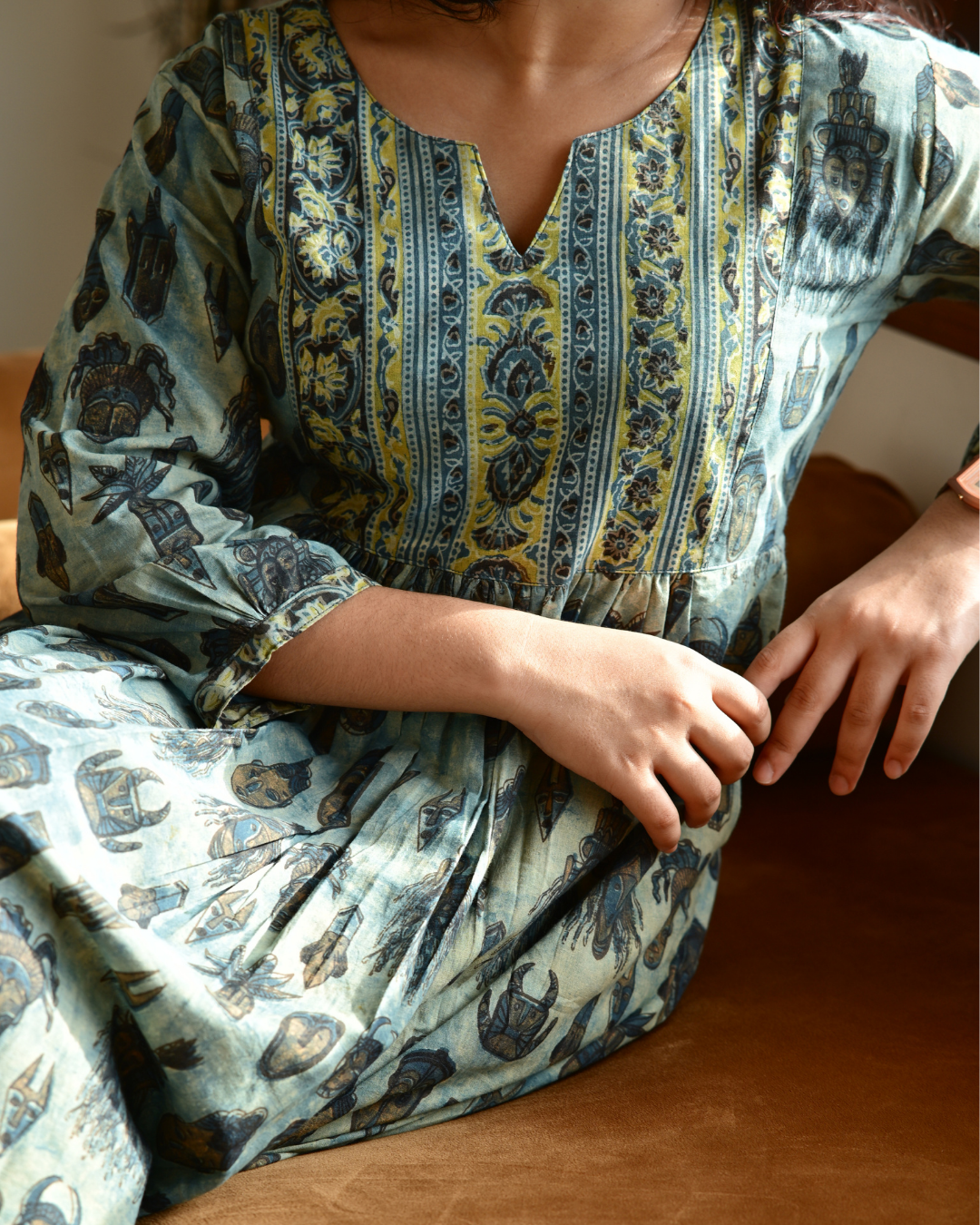 Hand Block Warli Print Jahota Gathered Dress