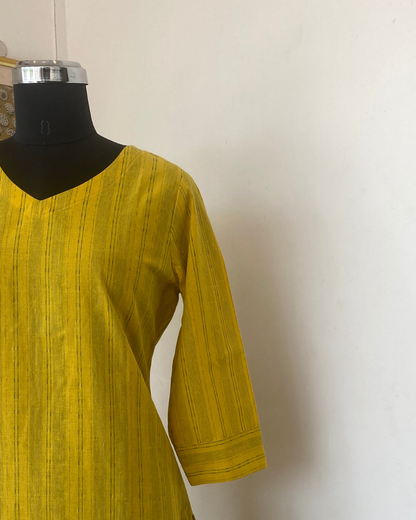ROOH - YELLOW SOUTH COTTON  CURVD -V NECK KURTI