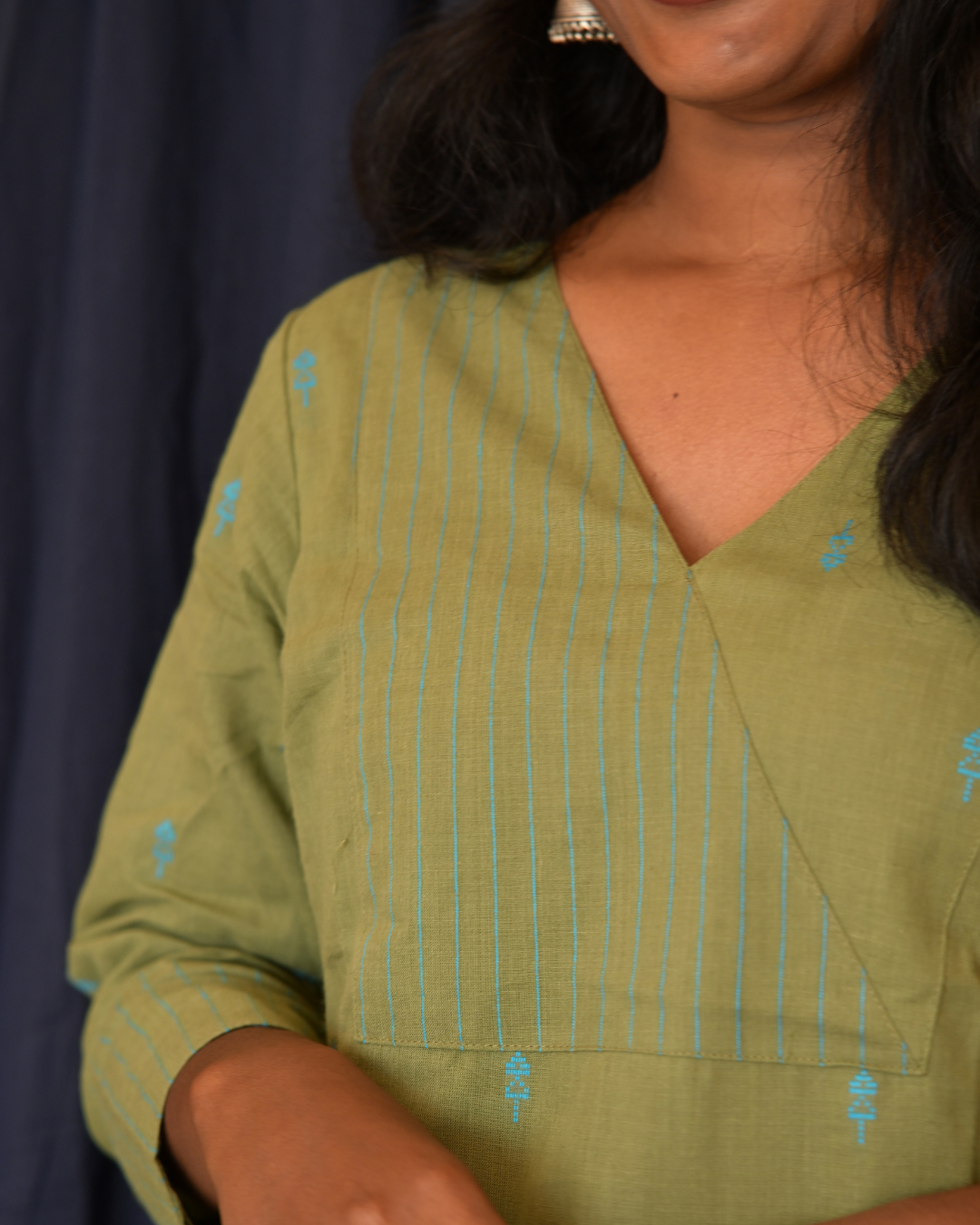 "ROZ" Olive Green South Cotton Kurti and pant set