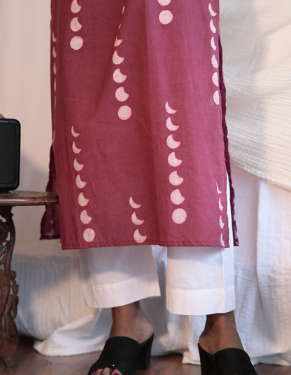 Kadha Cherry Pink Dabu Printed Patch Kurti