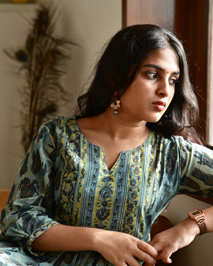 Hand Block Warli Print Jahota Gathered Dress