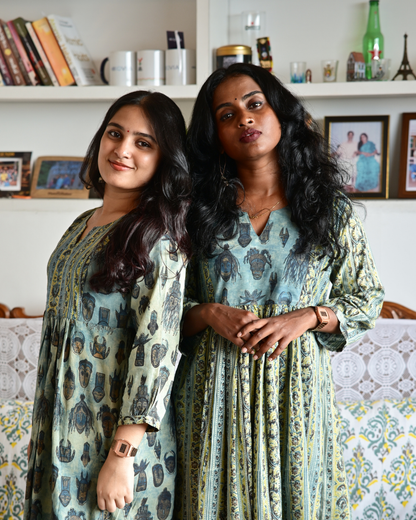 Hand Block Floral Jahota Print Gathered Dress