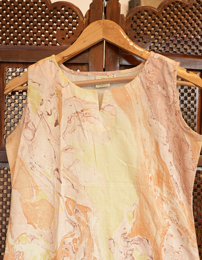 BEIGE MARBLE PRINT FABRIC "A-LINE DRESS"