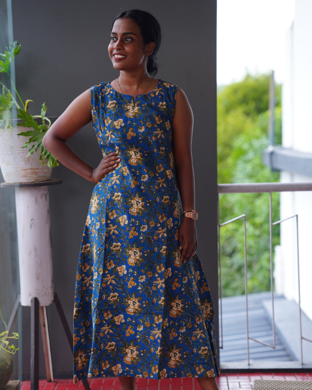 BLUE KALAMKARI A-LINE DRESS