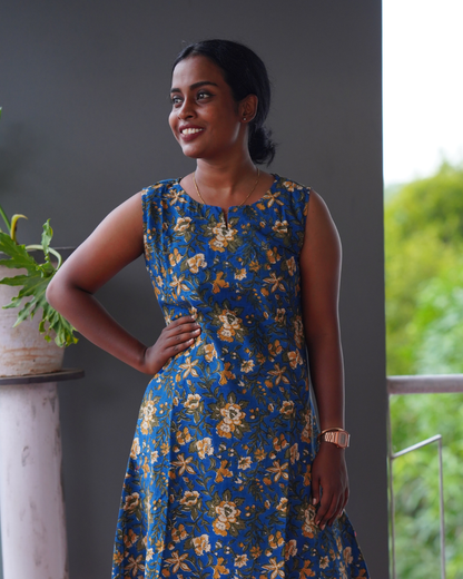 BLUE KALAMKARI A-LINE DRESS