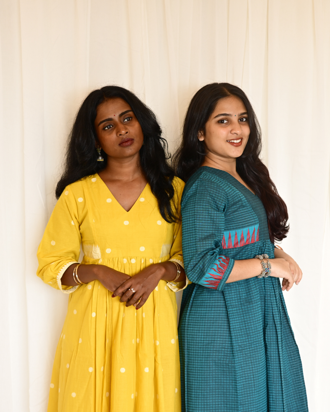 PEACOCK BLUE SOUTH COTTON GATHERED DRESS