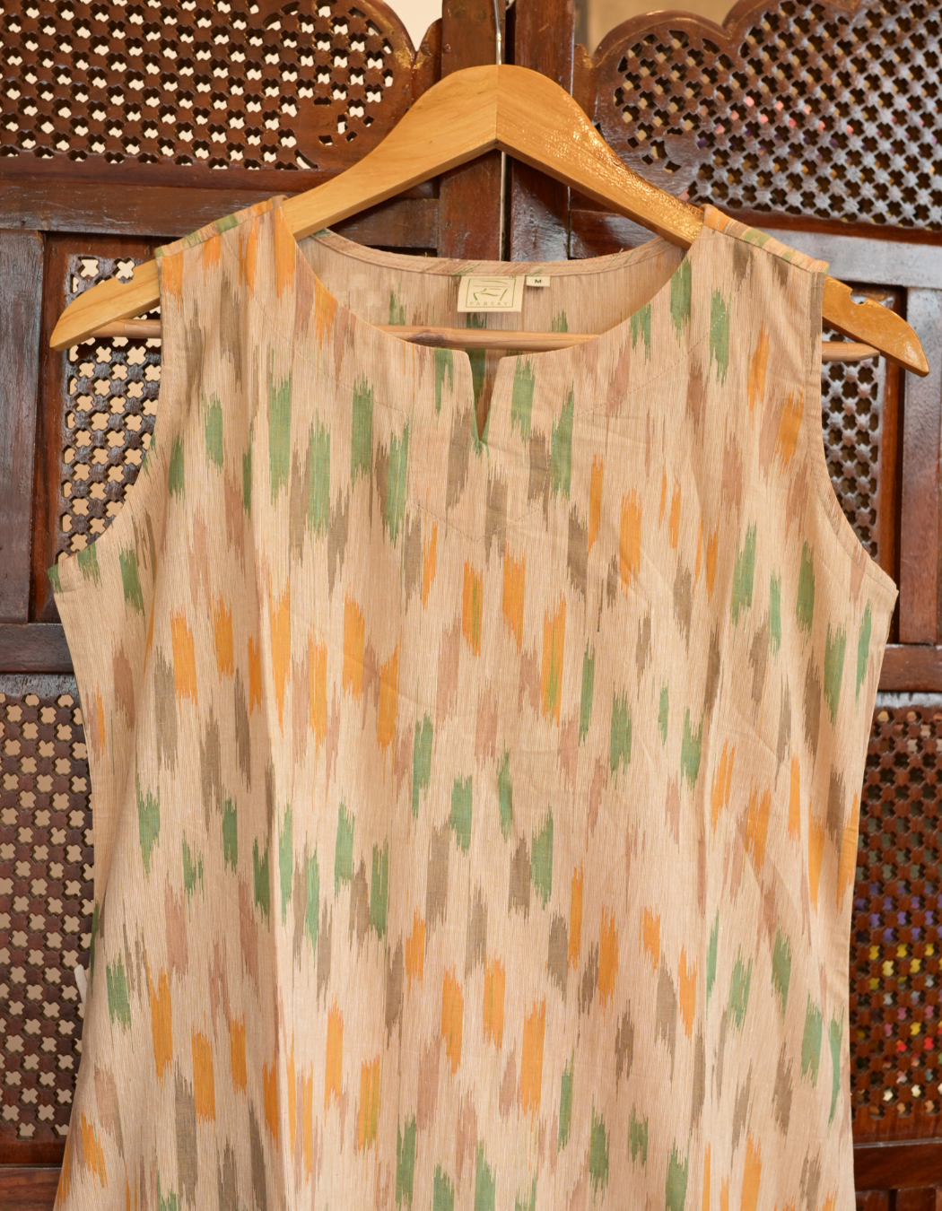 BEIGE IKAT PRINT&nbsp; "A-LINE DRESS'