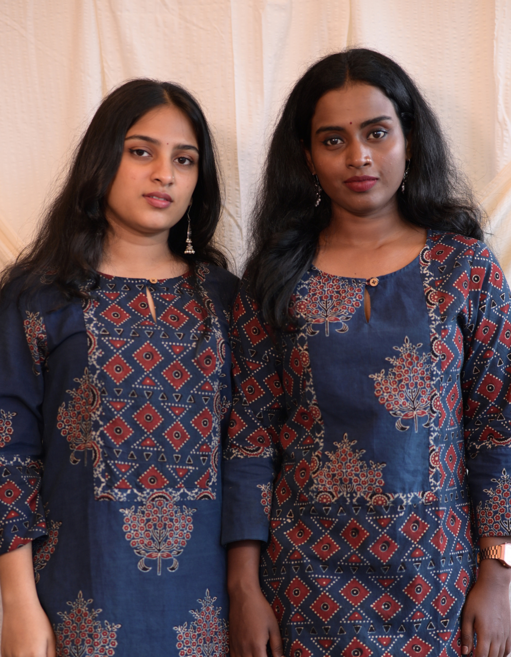 Kadha Blue Ajrakh Handblock butta Printed Cotton Kurti