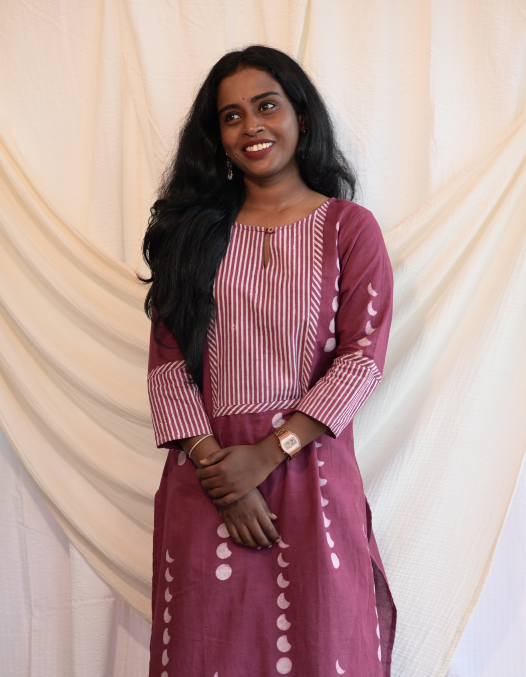 Kadha Cherry Pink Dabu Printed Patch Kurti