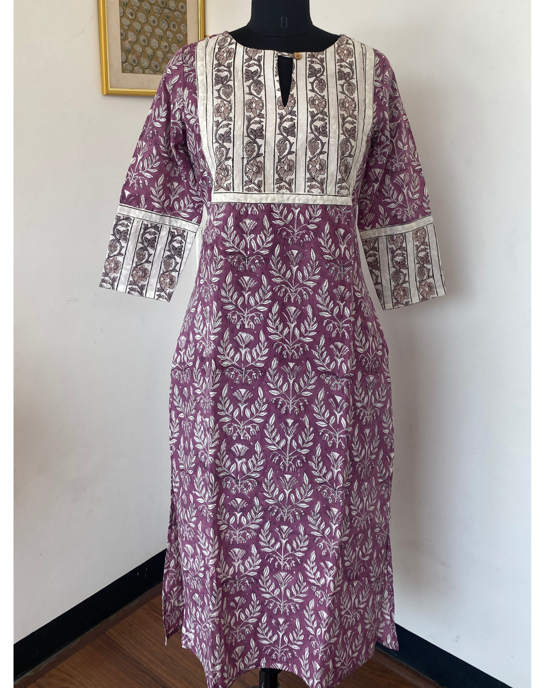 Purple Three Patch Hand Block Printed Kurti