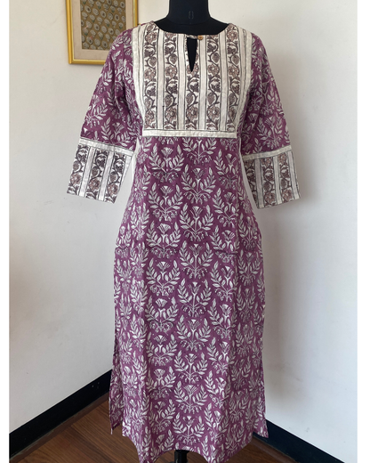 Purple Three Patch Hand Block Printed Kurti