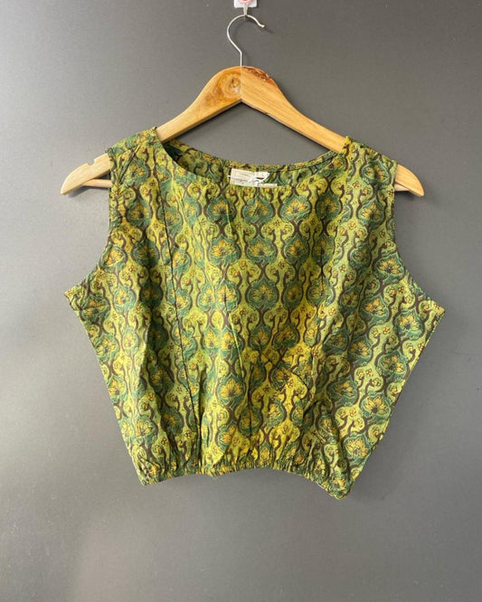 Green Block Printed  crop top/ Blouse