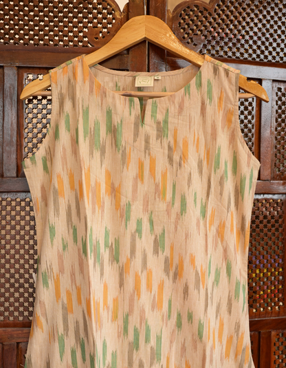 BEIGE IKAT PRINT&nbsp; "A-LINE DRESS'