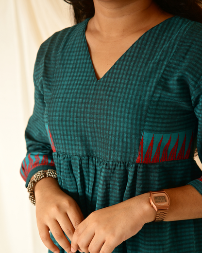 PEACOCK BLUE SOUTH COTTON GATHERED DRESS