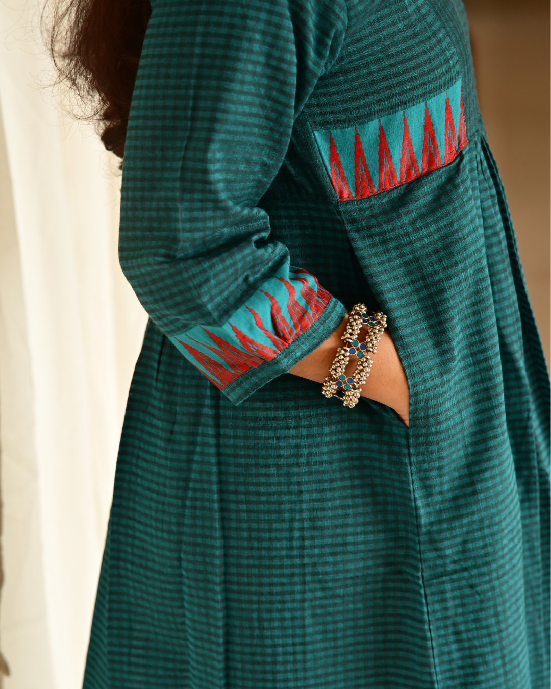 PEACOCK BLUE SOUTH COTTON GATHERED DRESS