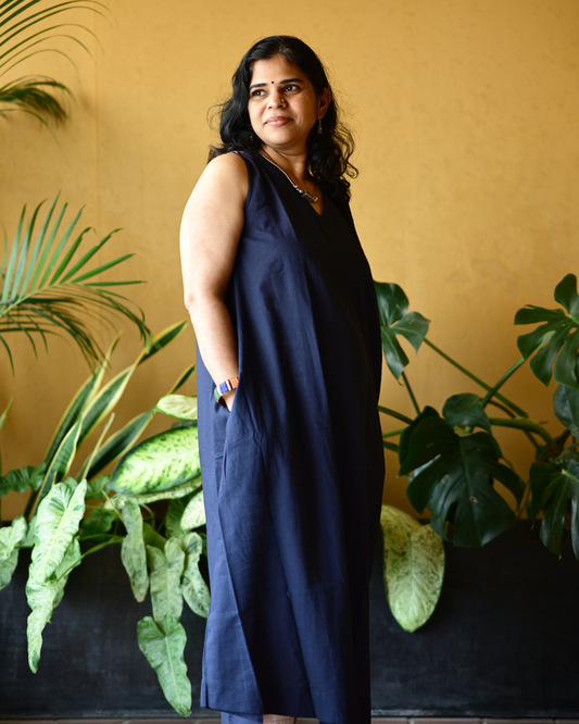 "IRA" Dark Blue  A-LINE DRESS