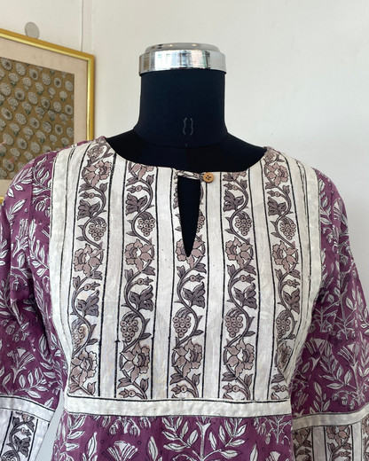 Purple Three Patch Hand Block Printed Kurti