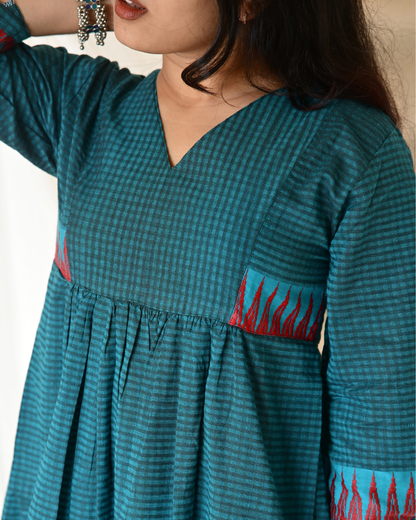 PEACOCK BLUE SOUTH COTTON GATHERED DRESS