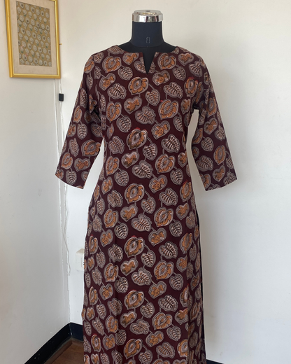 Brown Coffee Jahota Printed Slit Neck Kurti