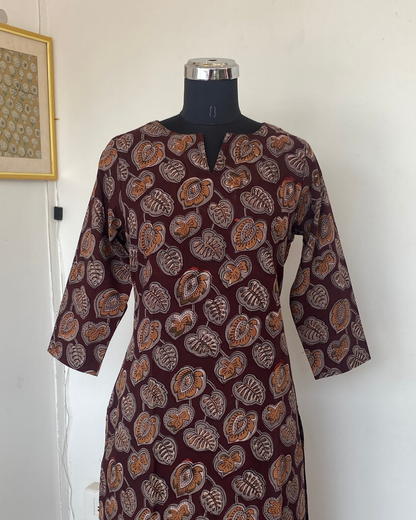 Brown Coffee Jahota Printed Slit Neck Kurti