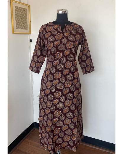 Brown Coffee Jahota Printed Slit Neck Kurti