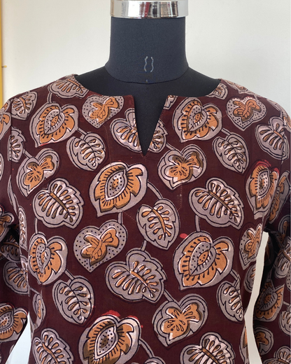 Brown Coffee Jahota Printed Slit Neck Kurti