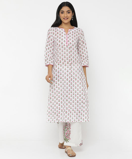 Pink Floral Hand Block Printed Kurti -