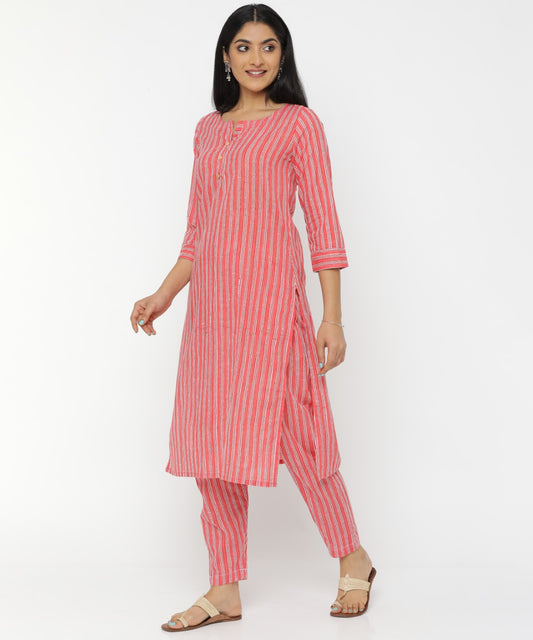 Peach Stripes Hand Block Printed Kurti