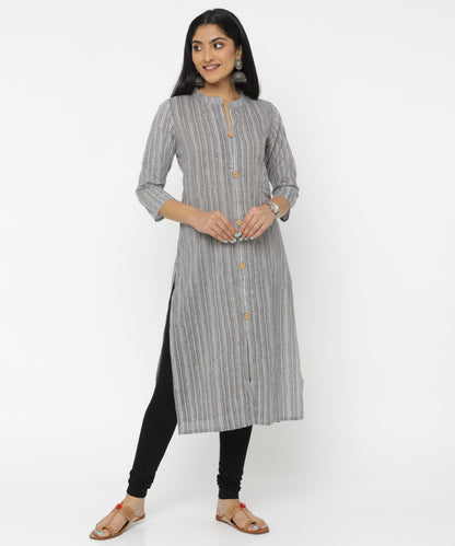 Grey Striped Hand Block Printed Kurti