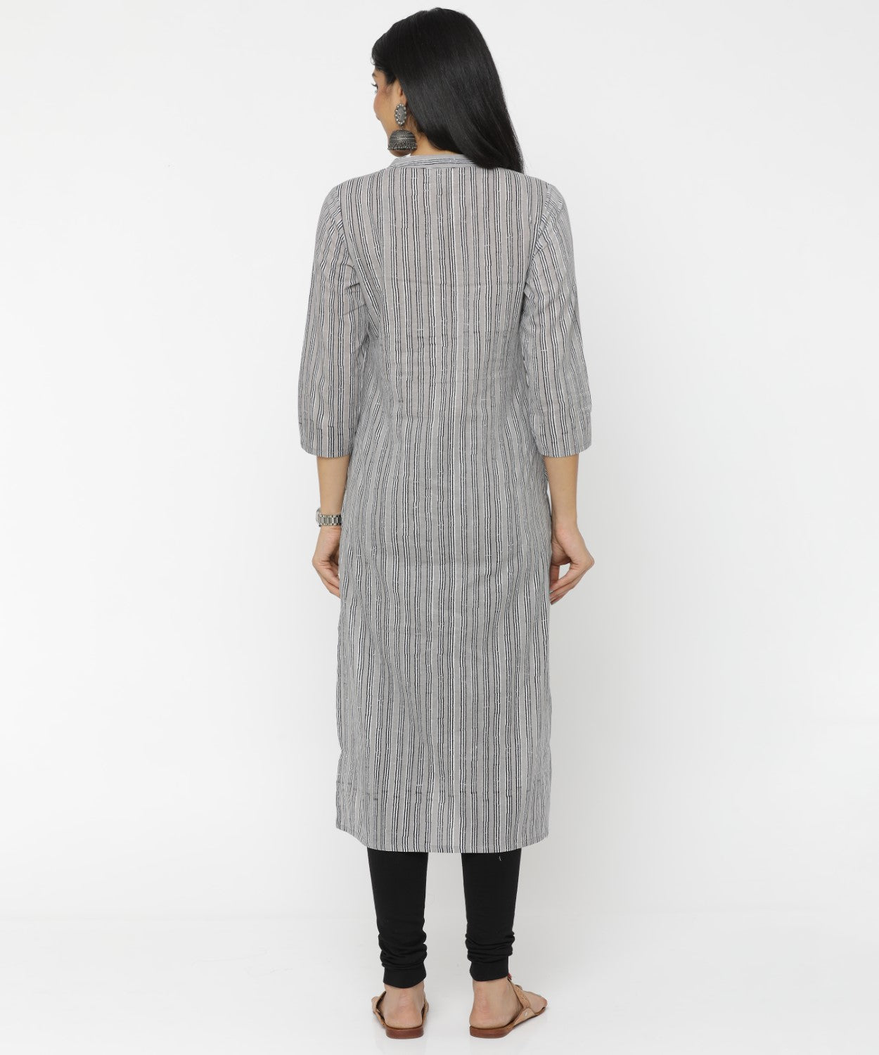 Grey Striped Hand Block Printed Kurti