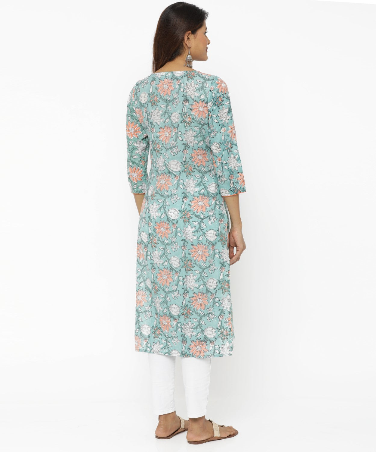 Seagreen Floral Hand Block Printed Kurti