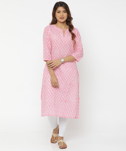 Pink Colour Hand Block Printed Kurti