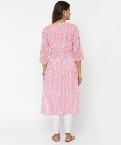 Pink Colour Hand Block Printed Kurti